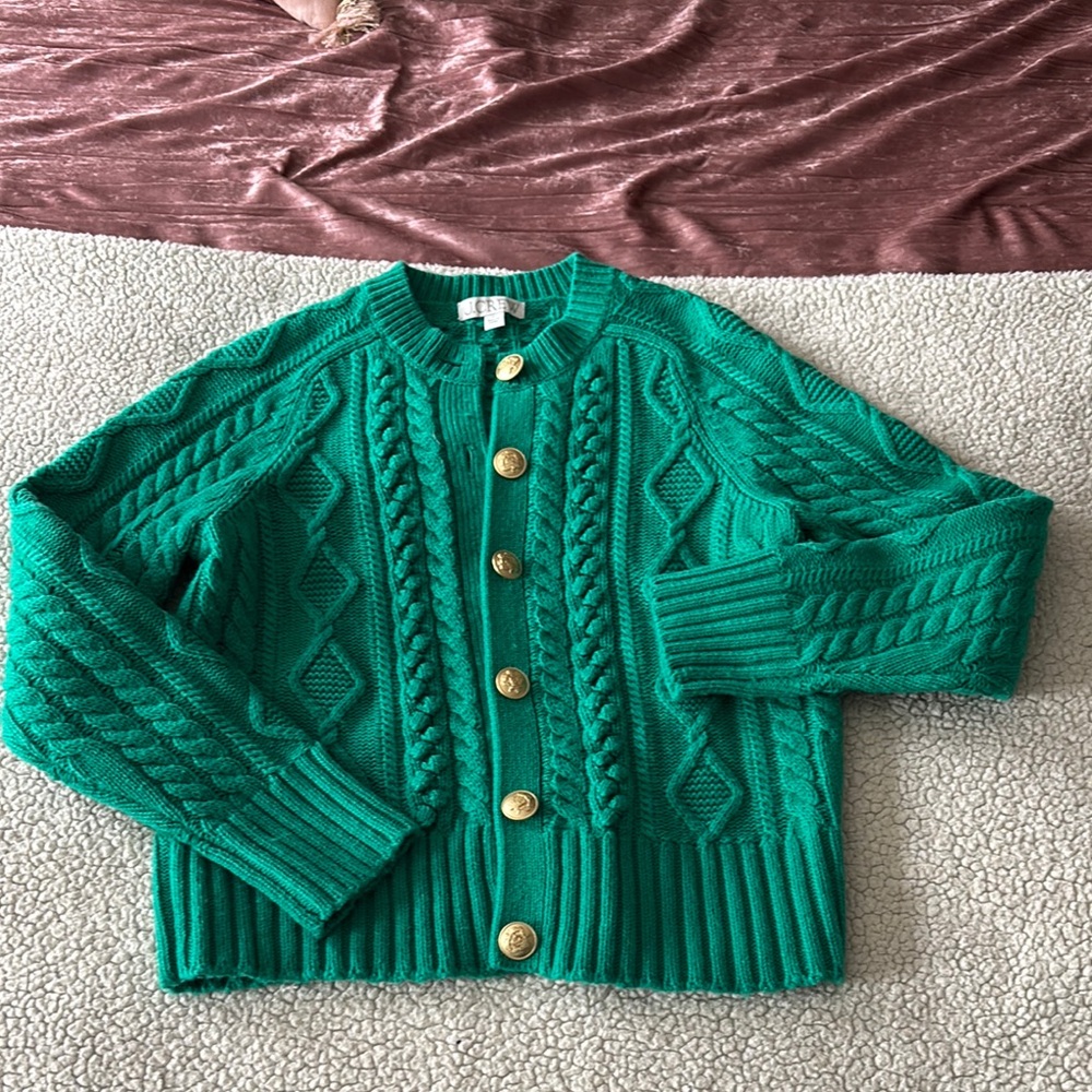 J. Crew Green Cable Knit Sweater